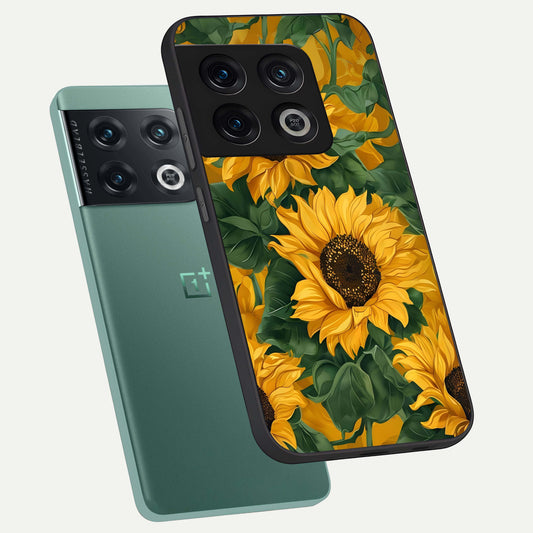  Bright Sunflower Bloom phone case For OnePlus 10 Pro showing premium glass back cover with detailed artwork