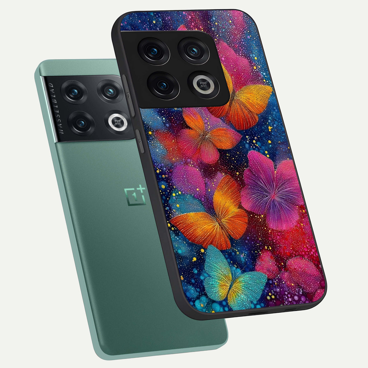  Butterfly Dream Mist phone case For OnePlus 10 Pro showing premium glass back cover with detailed artwork