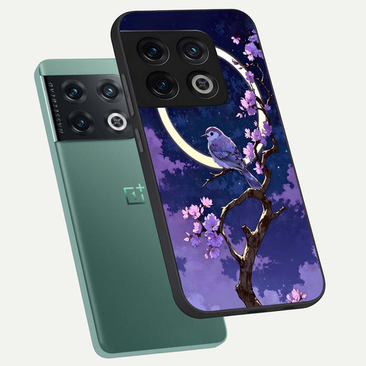 Celestial Bird Blossom phone case For OnePlus 10 Pro showing premium glass back cover with detailed artwork