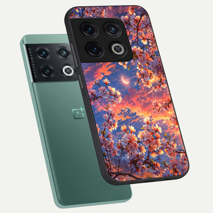  Celestial Sakura Sunset phone case For OnePlus 10 Pro showing premium glass back cover with detailed artwork