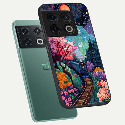  Celestial Train Journey phone case For OnePlus 10 Pro showing premium glass back cover with detailed artwork