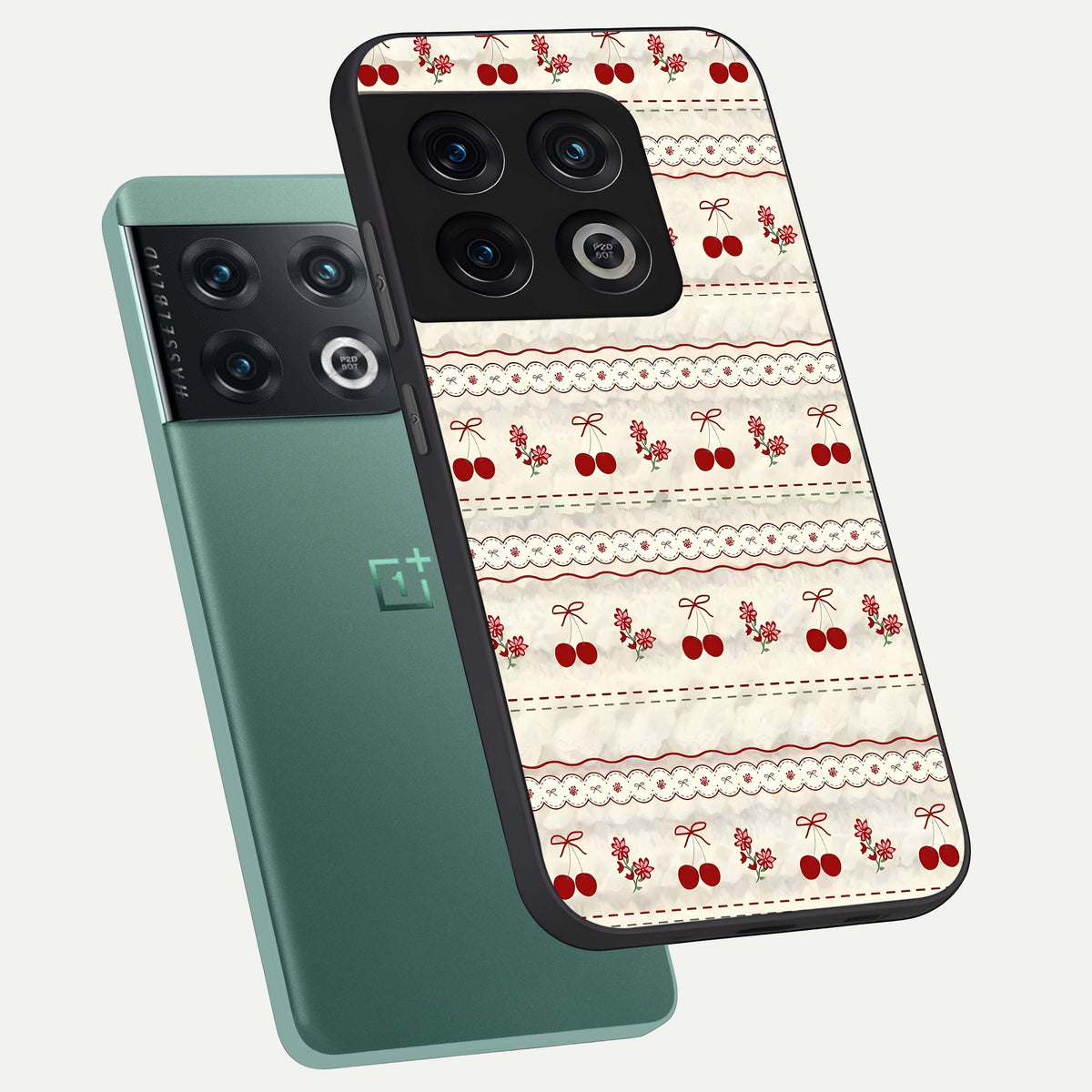  Cherry Bloom Charm phone case For OnePlus 10 Pro showing premium glass back cover with detailed artwork