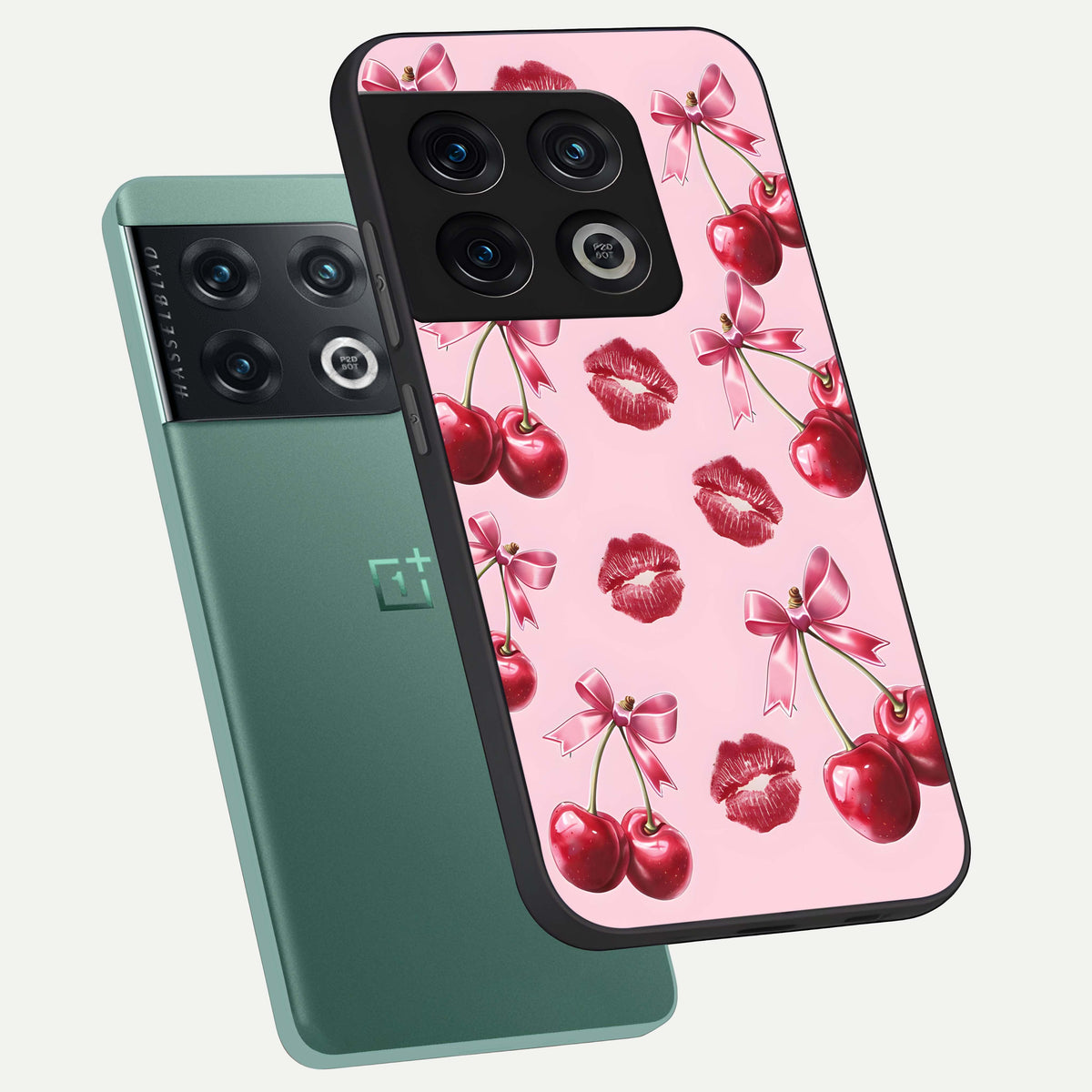  Cherry With Lips phone case For OnePlus 10 Pro showing premium glass back cover with detailed artwork