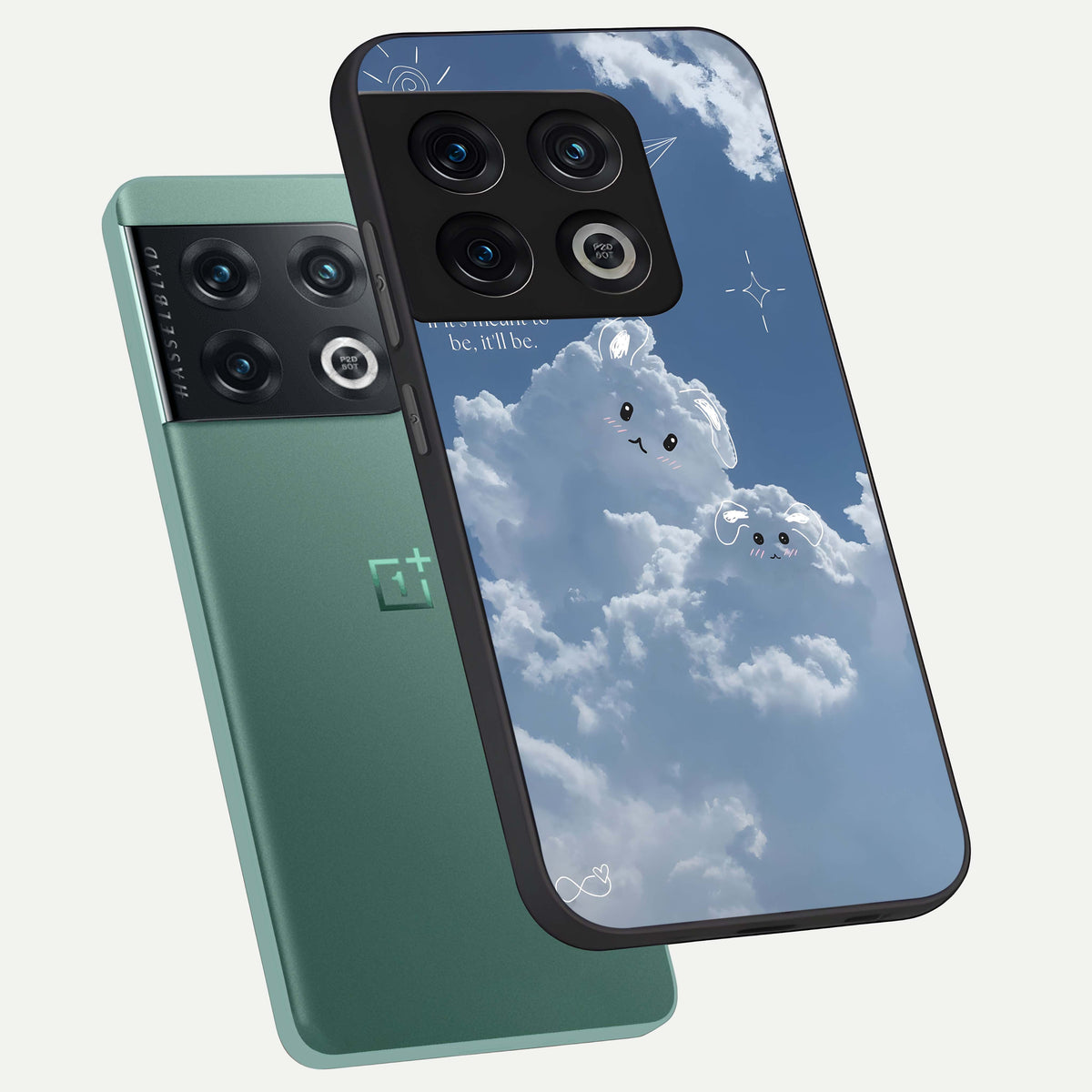  Cloud Bunny Dreams phone case For OnePlus 10 Pro showing premium glass back cover with detailed artwork