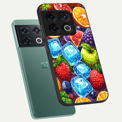  Colorful Fruits with Ice phone case For OnePlus 10 Pro showing premium glass back cover with detailed artwork
