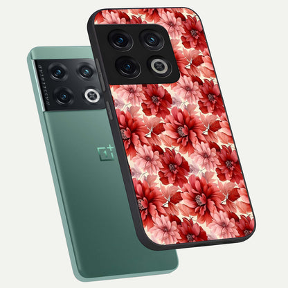  Crimson Love Petals phone case For OnePlus 10 Pro showing premium glass back cover with detailed artwork