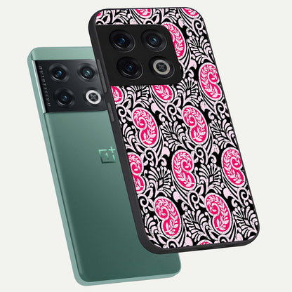  Crimson Paisley Charm phone case For OnePlus 10 Pro showing premium glass back cover with detailed artwork