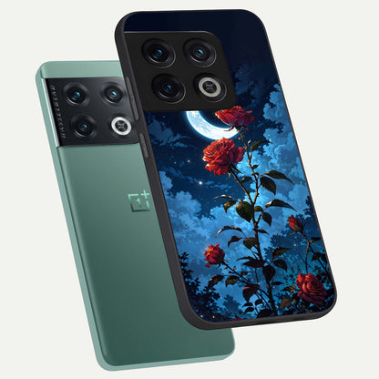  Crimson Rose Moon phone case For OnePlus 10 Pro showing premium glass back cover with detailed artwork