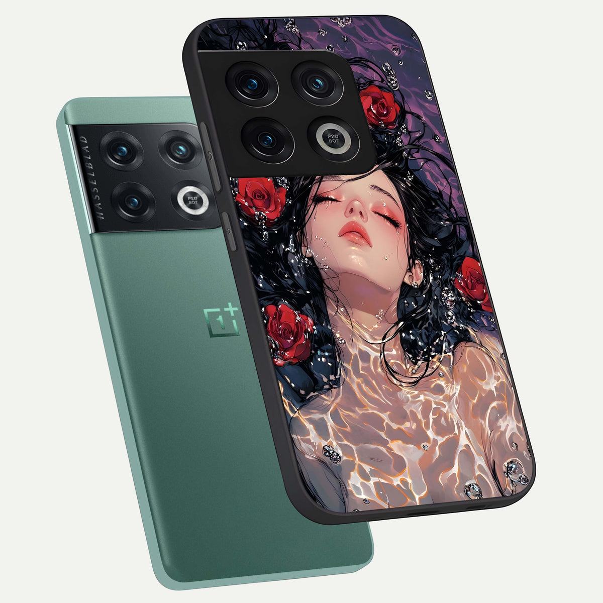  Crimson Rose Serenity phone case For OnePlus 10 Pro showing premium glass back cover with detailed artwork