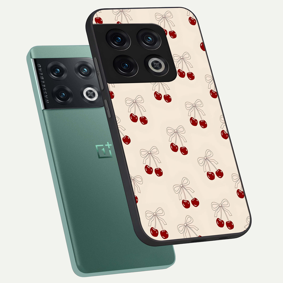  Cute Cherry Pattern phone case For OnePlus 10 Pro showing premium glass back cover with detailed artwork