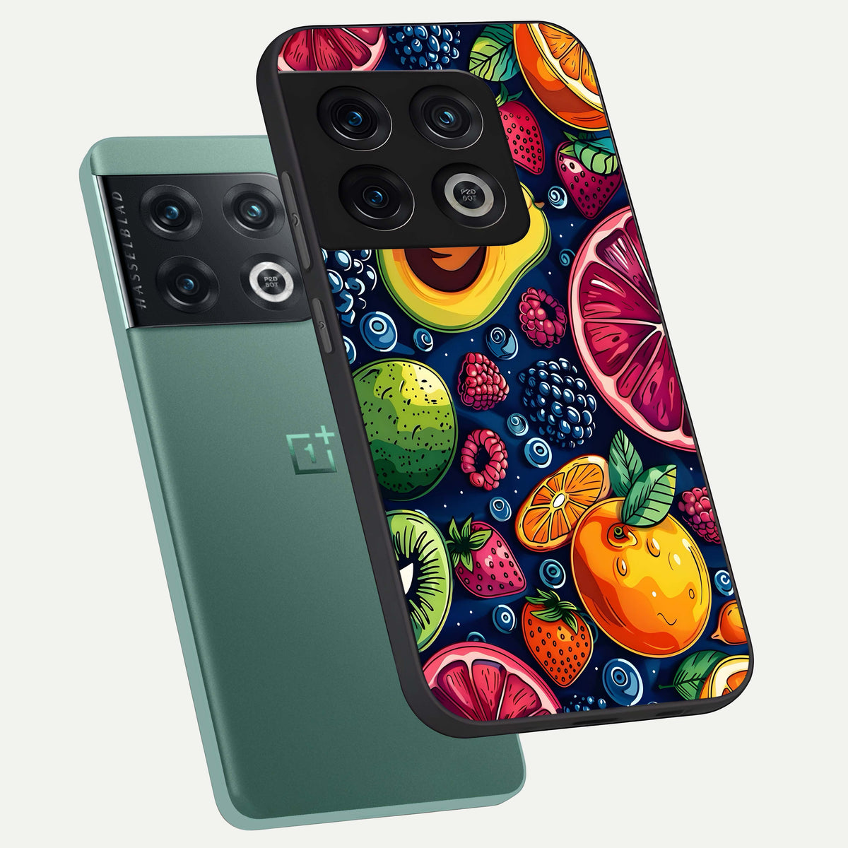  Cute Fruits Art phone case For OnePlus 10 Pro showing premium glass back cover with detailed artwork