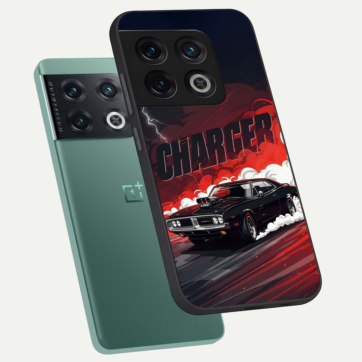  Dark Charger Fury phone case For OnePlus 10 Pro showing premium glass back cover with detailed artwork