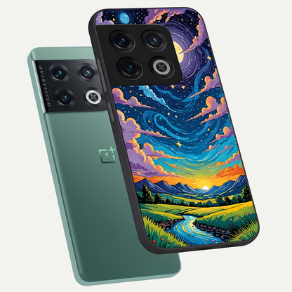  Dreamy Night Landscape phone case For OnePlus 10 Pro showing premium glass back cover with detailed artwork