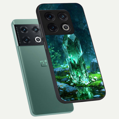  Emerald Light Crystal phone case For OnePlus 10 Pro showing premium glass back cover with detailed artwork