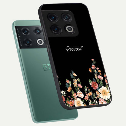  Floral Design Personalized Custom Name phone case For OnePlus 10 Pro showing premium glass back cover with detailed artwork