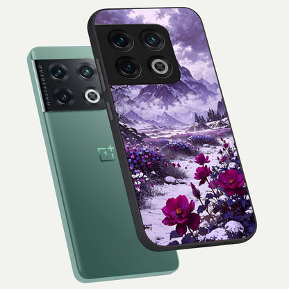  Flower Mountain View phone case For OnePlus 10 Pro showing premium glass back cover with detailed artwork