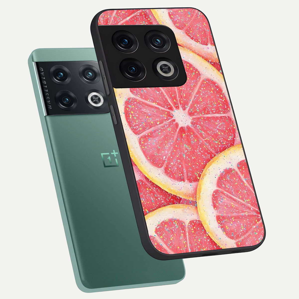  Glitter Grapefruit phone case For OnePlus 10 Pro showing premium glass back cover with detailed artwork