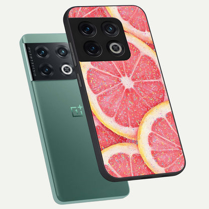  Glitter Grapefruit phone case For OnePlus 10 Pro showing premium glass back cover with detailed artwork