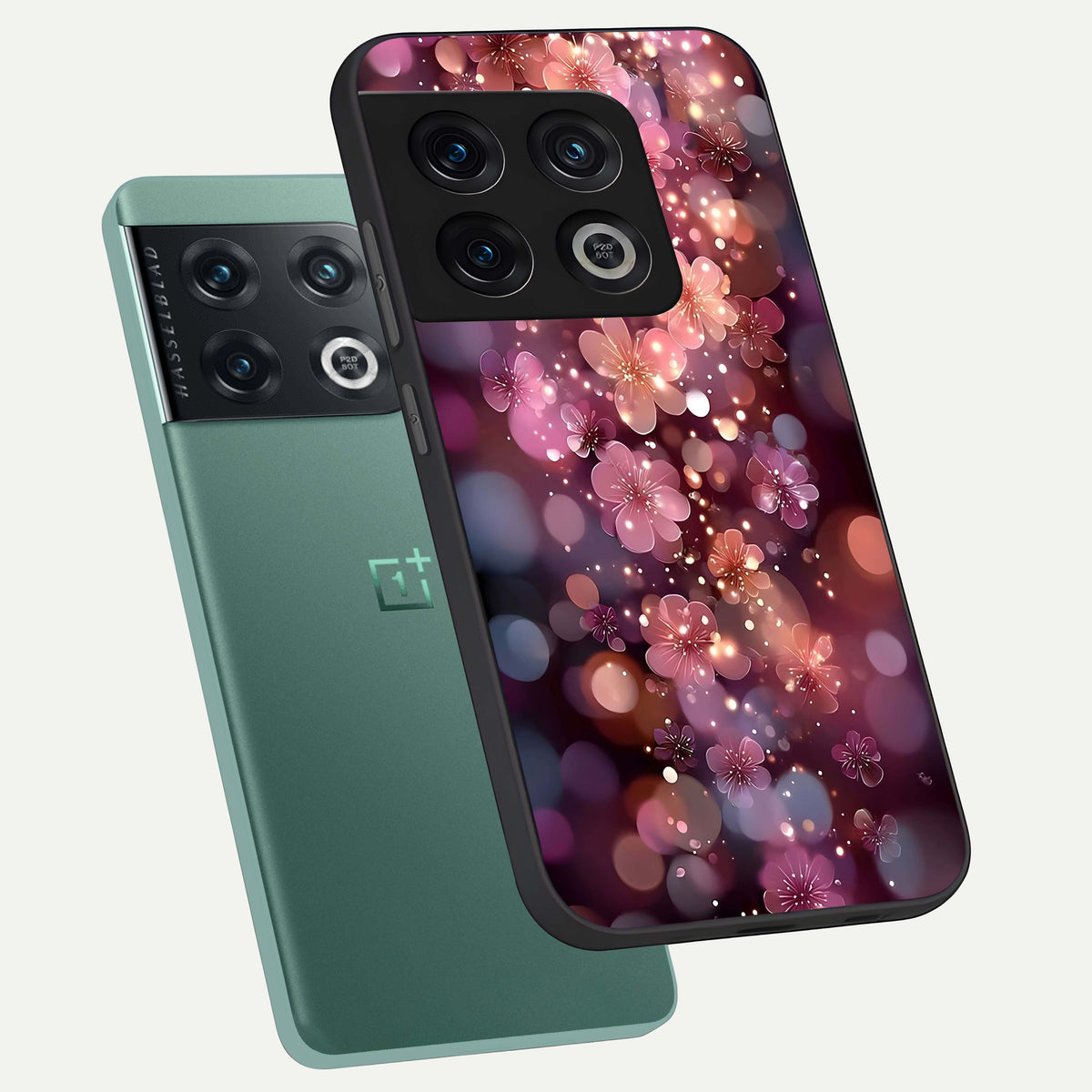  Glowing Petal Bliss phone case For OnePlus 10 Pro showing premium glass back cover with detailed artwork