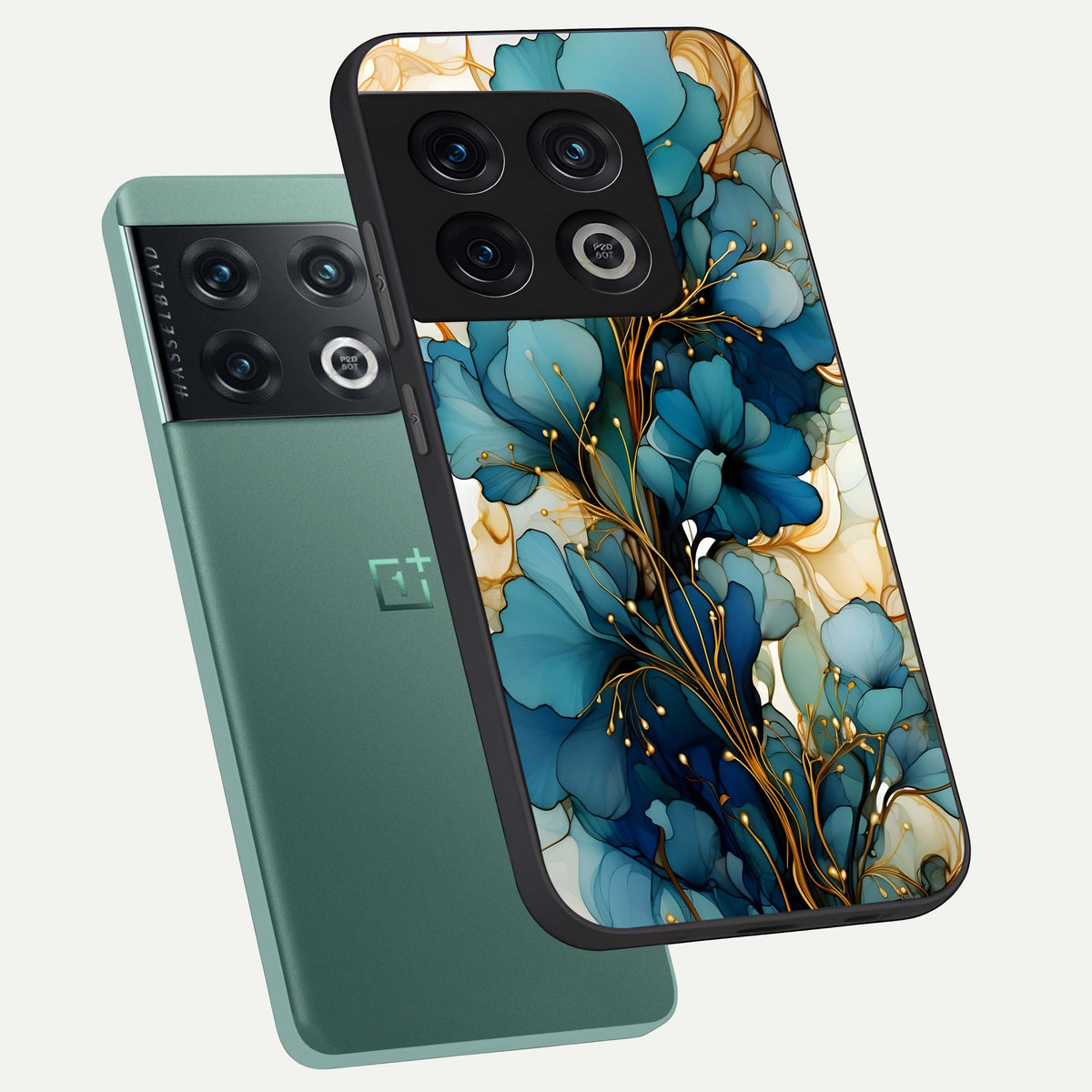  Golden Bloom Symphony phone case For OnePlus 10 Pro showing premium glass back cover with detailed artwork