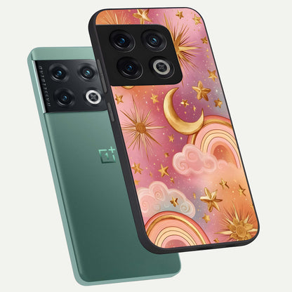  Golden Celestial Dreams phone case For OnePlus 10 Pro showing premium glass back cover with detailed artwork