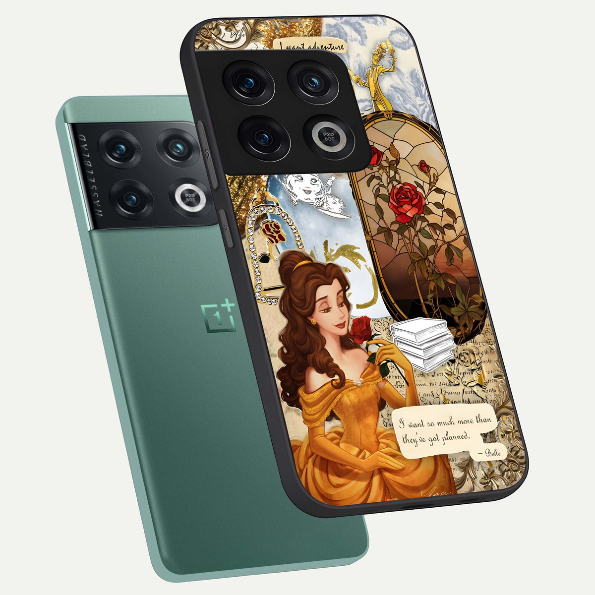  Golden Dream Belle phone case For OnePlus 10 Pro showing premium glass back cover with detailed artwork