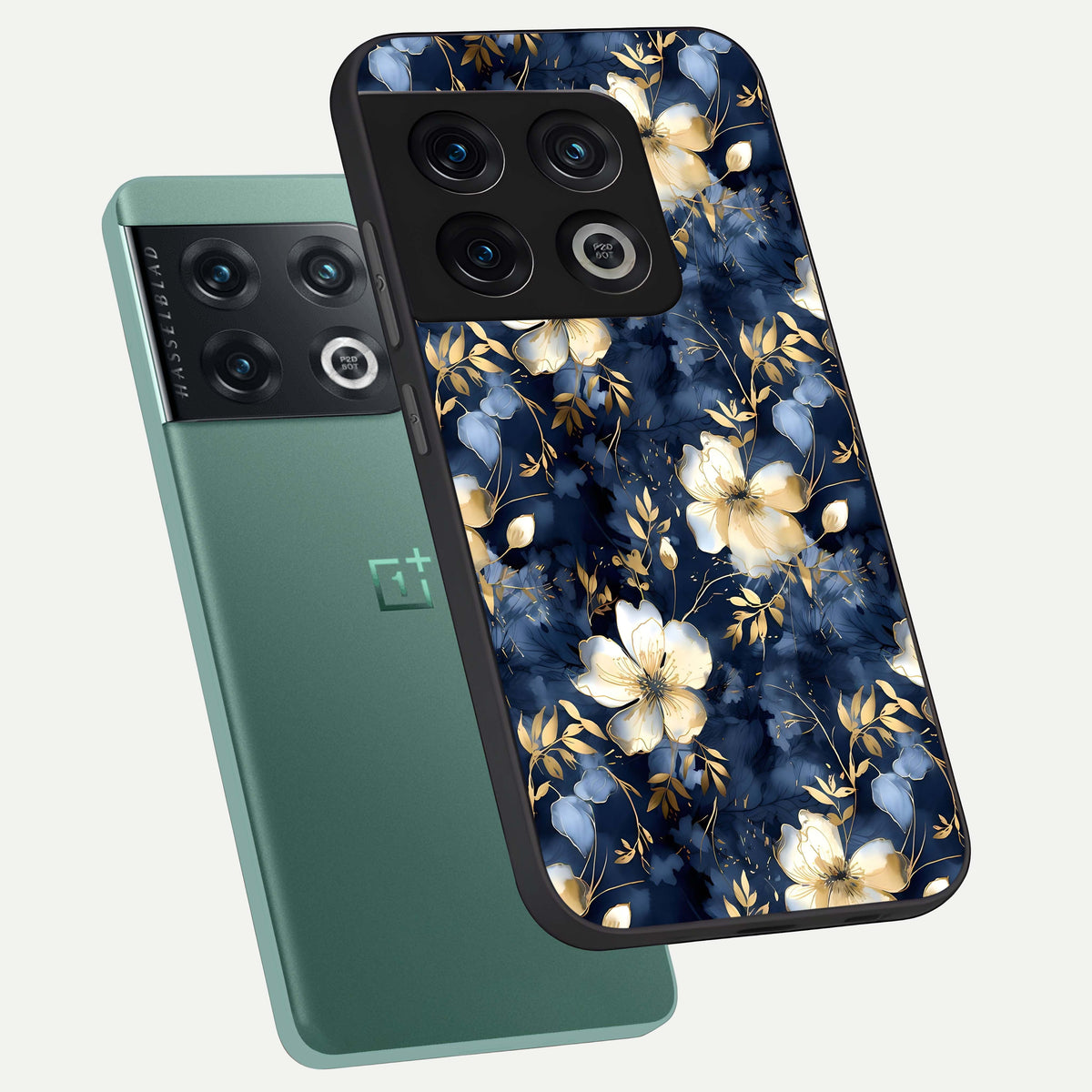  Golden Midnight Bloom phone case For OnePlus 10 Pro showing premium glass back cover with detailed artwork