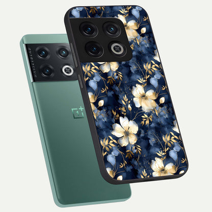  Golden Midnight Bloom phone case For OnePlus 10 Pro showing premium glass back cover with detailed artwork