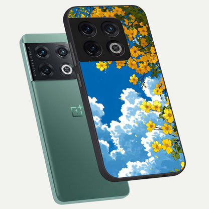  Golden Petal Sky phone case For OnePlus 10 Pro showing premium glass back cover with detailed artwork