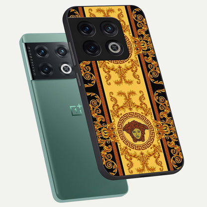  Golden Royal Heritage phone case For OnePlus 10 Pro showing premium glass back cover with detailed artwork
