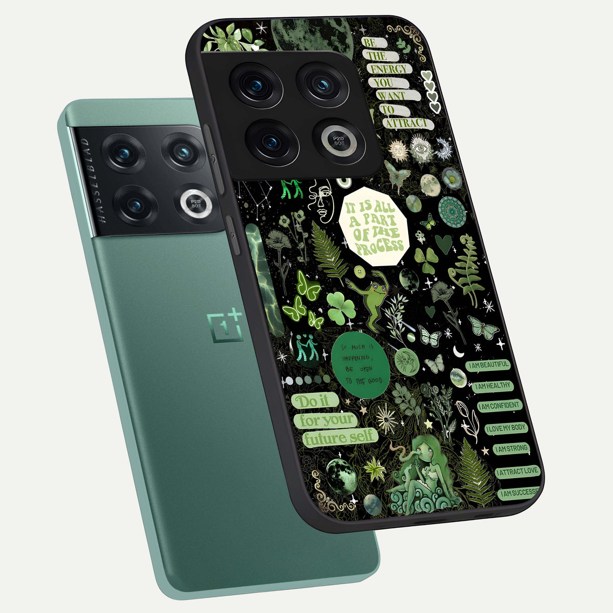  Green Mandala Pattern phone case For OnePlus 10 Pro showing premium glass back cover with detailed artwork