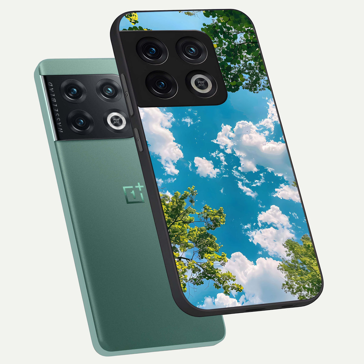  Green Moon Energy phone case For OnePlus 10 Pro showing premium glass back cover with detailed artwork