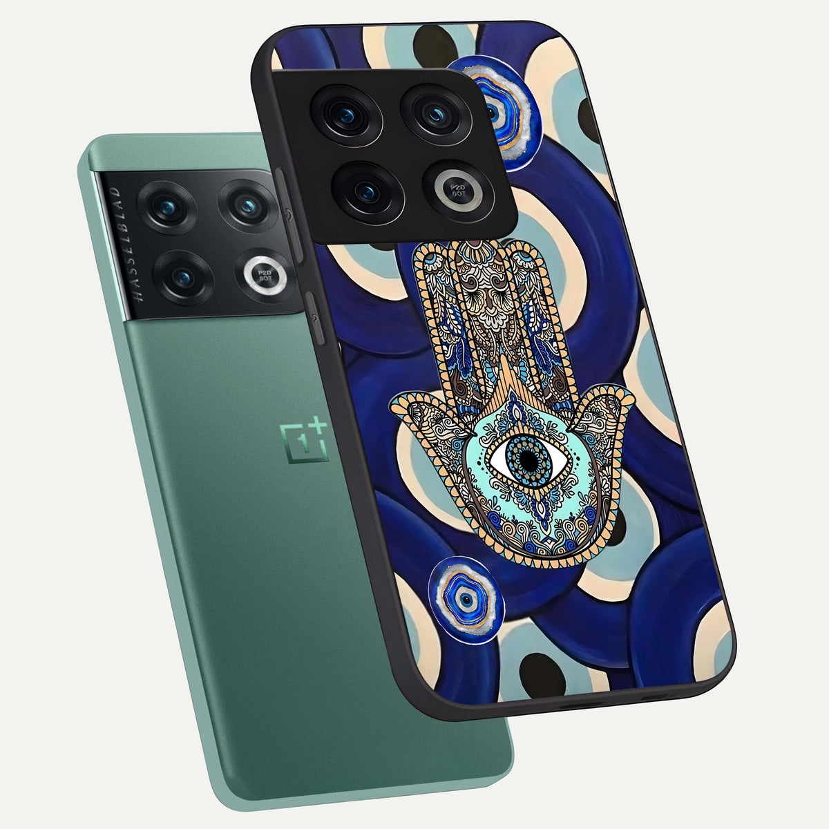  Hamsa Divine Guard phone case For OnePlus 10 Pro showing premium glass back cover with detailed artwork