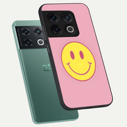  Happy Pink Mood phone case For OnePlus 10 Pro showing premium glass back cover with detailed artwork