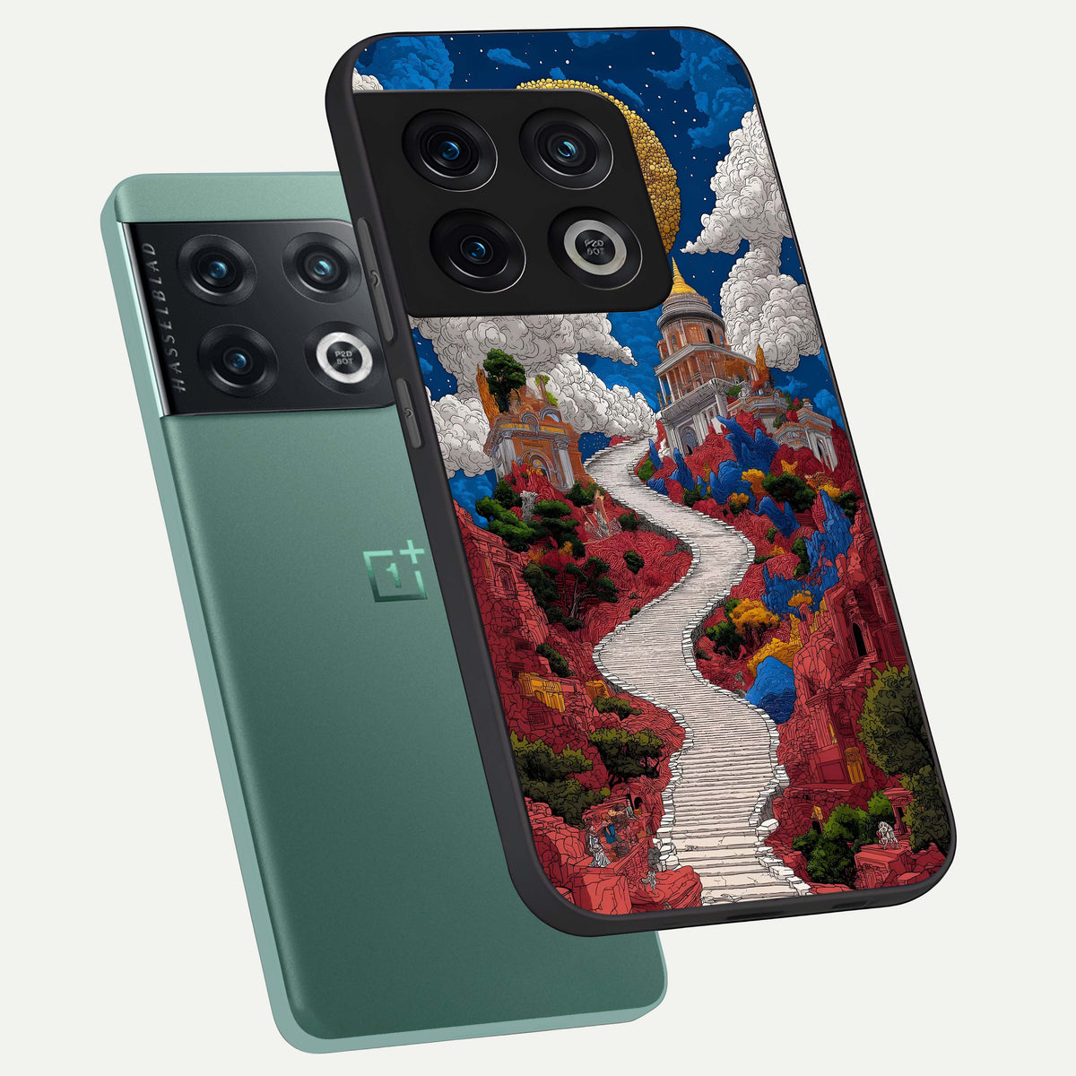  Heavenly Moon Path phone case For OnePlus 10 Pro showing premium glass back cover with detailed artwork