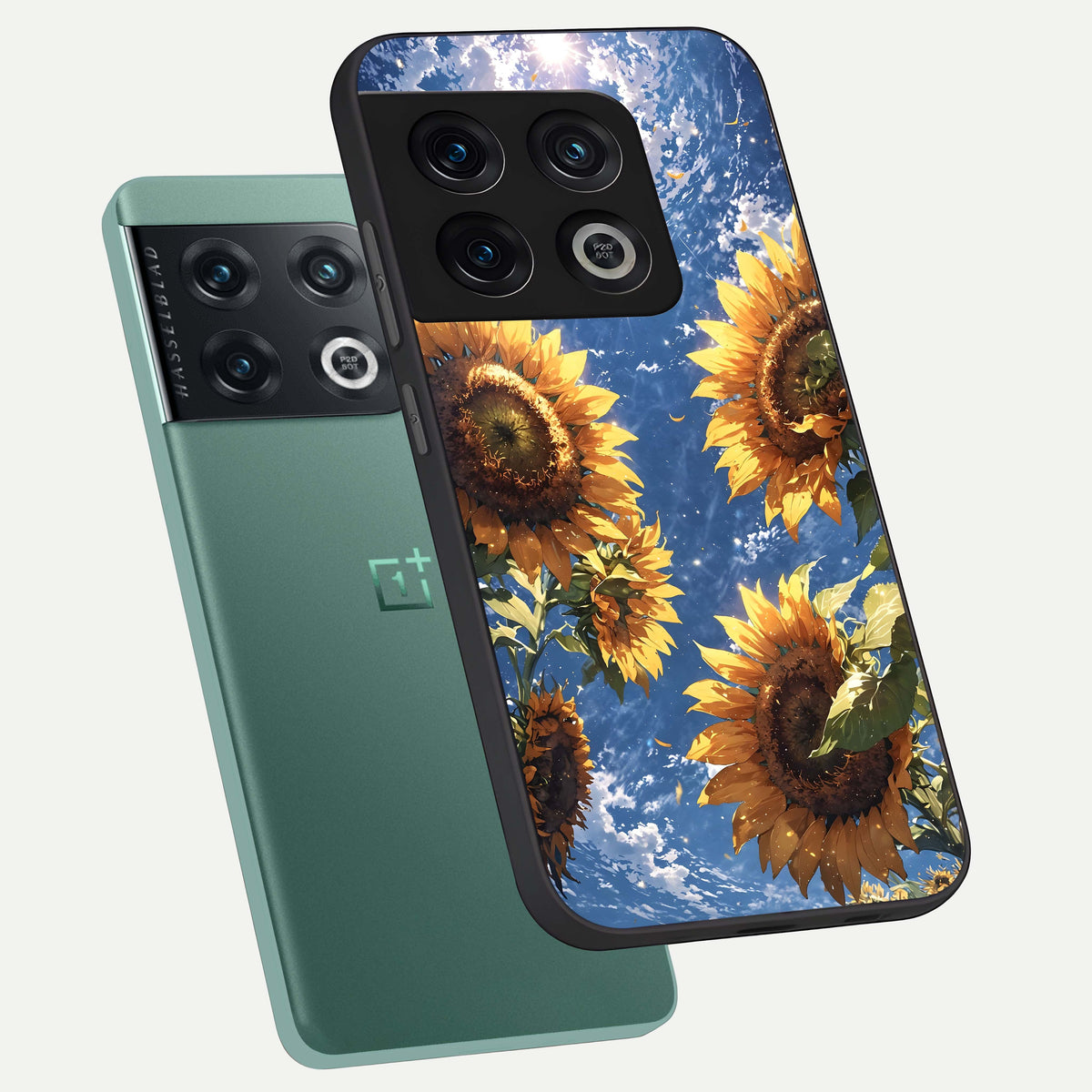  Heavenly Sunflower Rise phone case For OnePlus 10 Pro showing premium glass back cover with detailed artwork