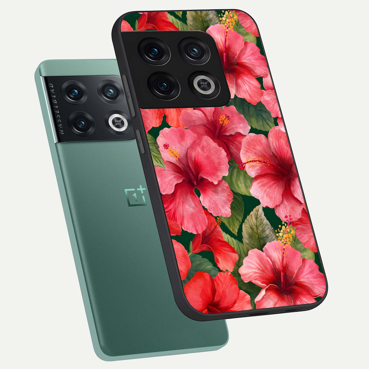  Hibiscus Pattern phone case For OnePlus 10 Pro showing premium glass back cover with detailed artwork