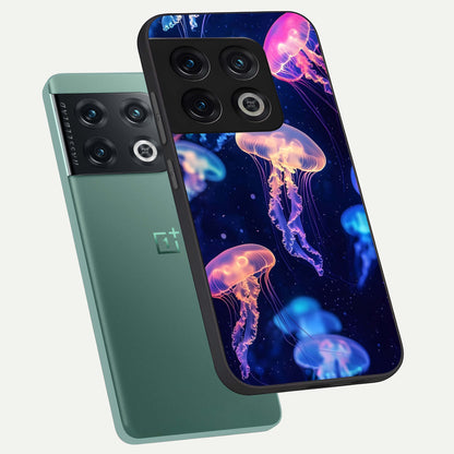  Jellyfish Pattern phone case For OnePlus 10 Pro showing premium glass back cover with detailed artwork
