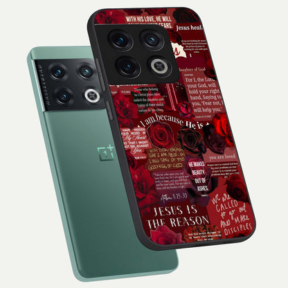  Jesus Love Heals phone case For OnePlus 10 Pro showing premium glass back cover with detailed artwork