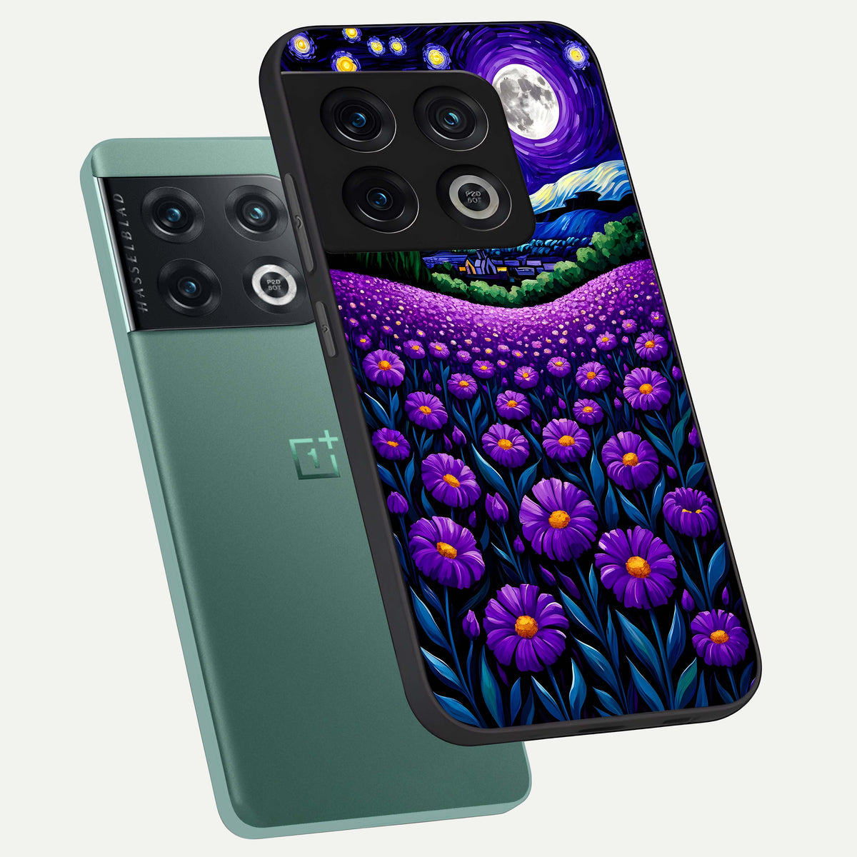  Lavender Moon Field phone case For OnePlus 10 Pro showing premium glass back cover with detailed artwork