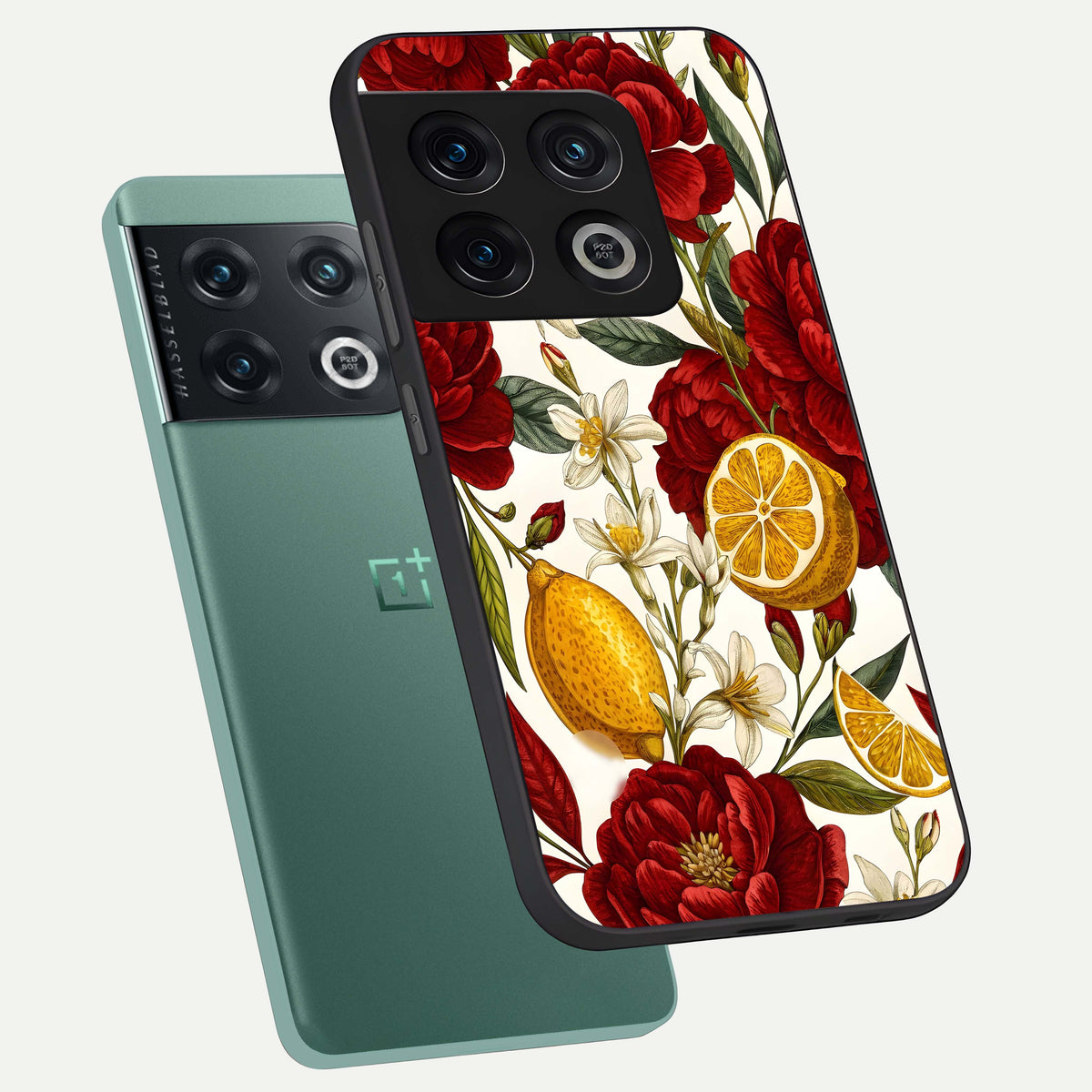  Lemon Rose Charm phone case For OnePlus 10 Pro showing premium glass back cover with detailed artwork