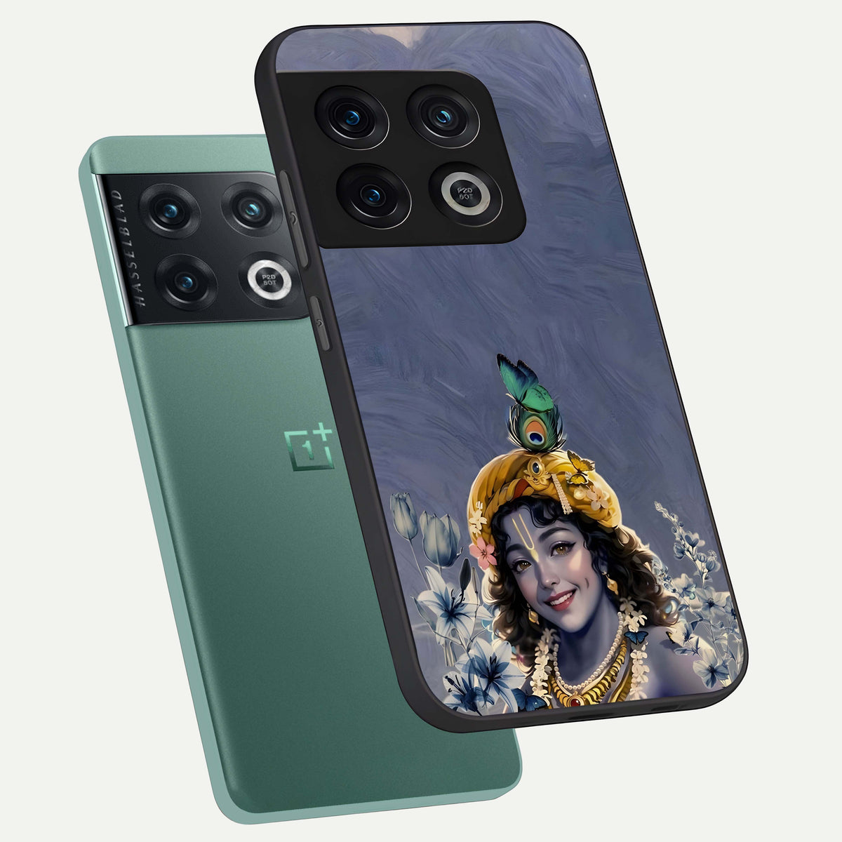  Lord Krishna phone case For OnePlus 10 Pro showing premium glass back cover with detailed artwork