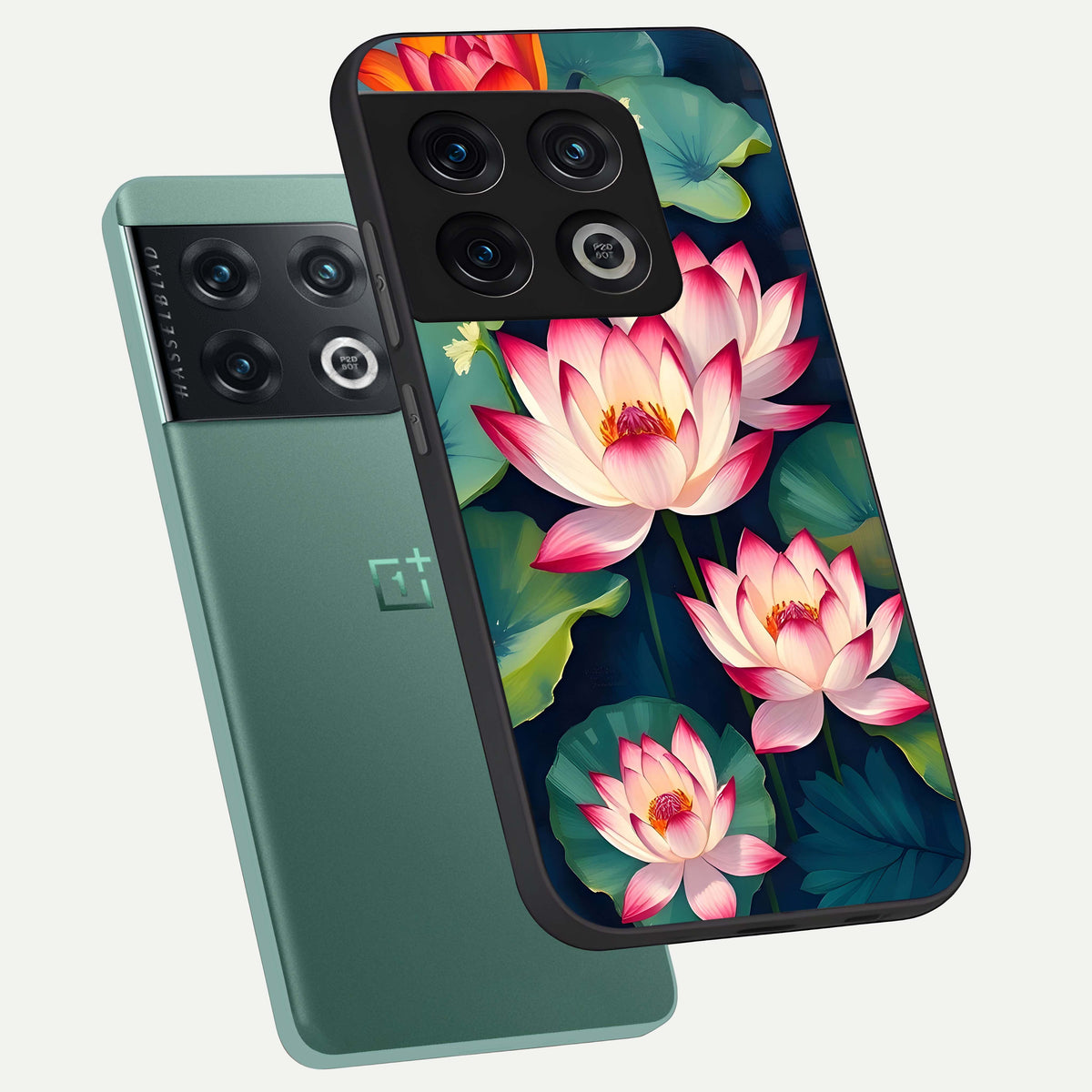  Lotus Dream Serenity phone case For OnePlus 10 Pro showing premium glass back cover with detailed artwork