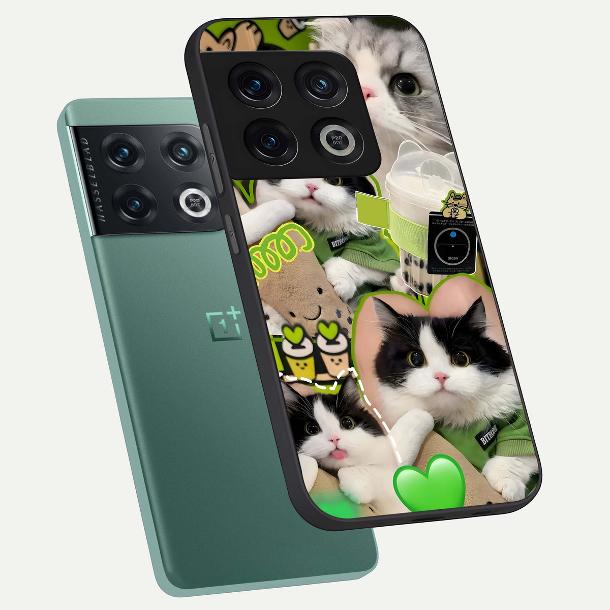  Matcha Cats Mood phone case For OnePlus 10 Pro showing premium glass back cover with detailed artwork