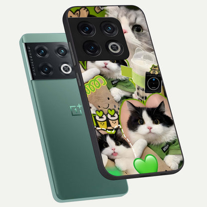 Matcha Cats Mood phone case For OnePlus 10 Pro showing premium glass back cover with detailed artwork