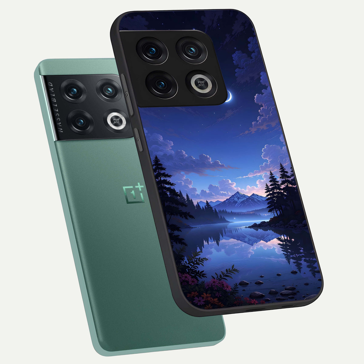  Midnight Lake Peace phone case For OnePlus 10 Pro showing premium glass back cover with detailed artwork