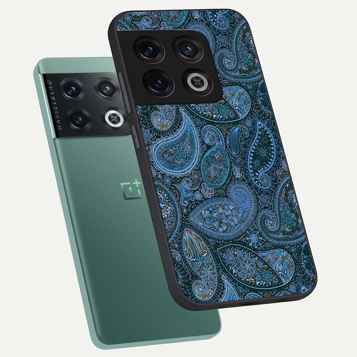  Midnight Paisley Glow phone case For OnePlus 10 Pro showing premium glass back cover with detailed artwork