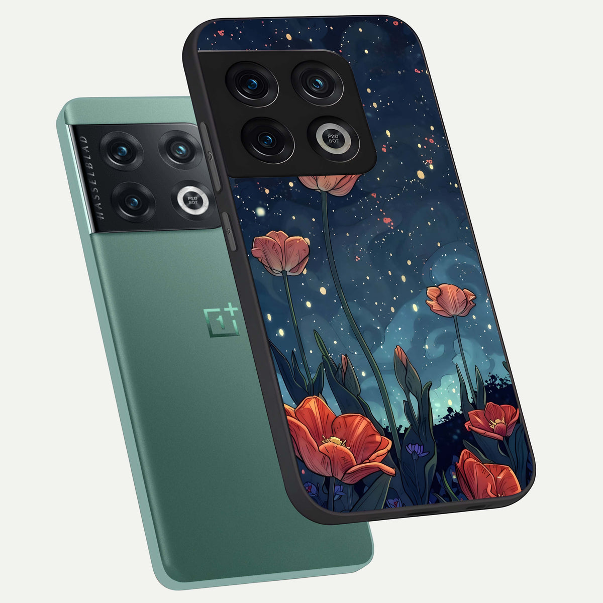  Midnight Tulip Glow phone case For OnePlus 10 Pro showing premium glass back cover with detailed artwork