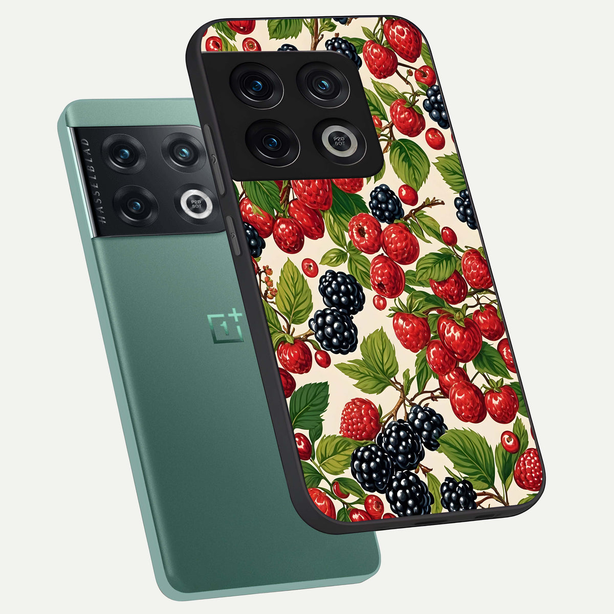  Mixed Berry Collage phone case For OnePlus 10 Pro showing premium glass back cover with detailed artwork