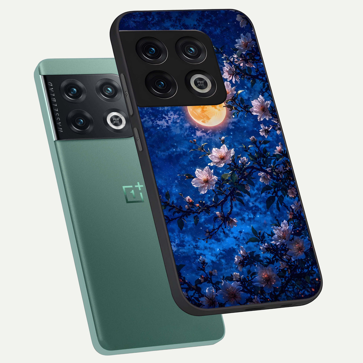  Moonlit Blossoms Night phone case For OnePlus 10 Pro showing premium glass back cover with detailed artwork